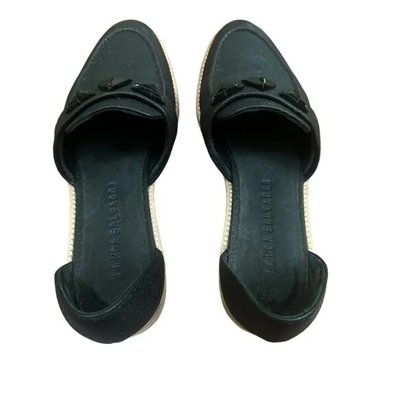 Freda Salvador Women's Leather D'orsay Mule Loafers Black Studded Size 7.5
