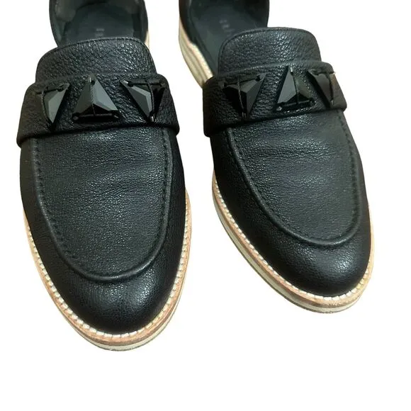 Freda Salvador Women's Leather D'orsay Mule Loafers Black Studded Size 7.5