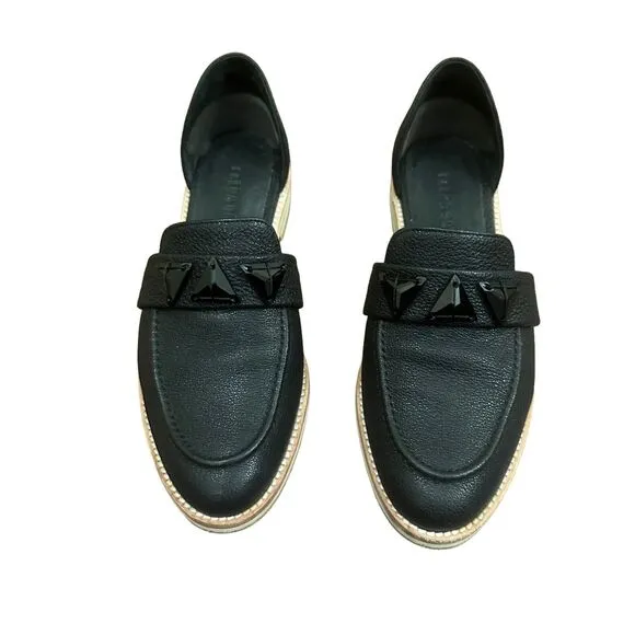 Freda Salvador Women's Leather D'orsay Mule Loafers Black Studded Size 7.5