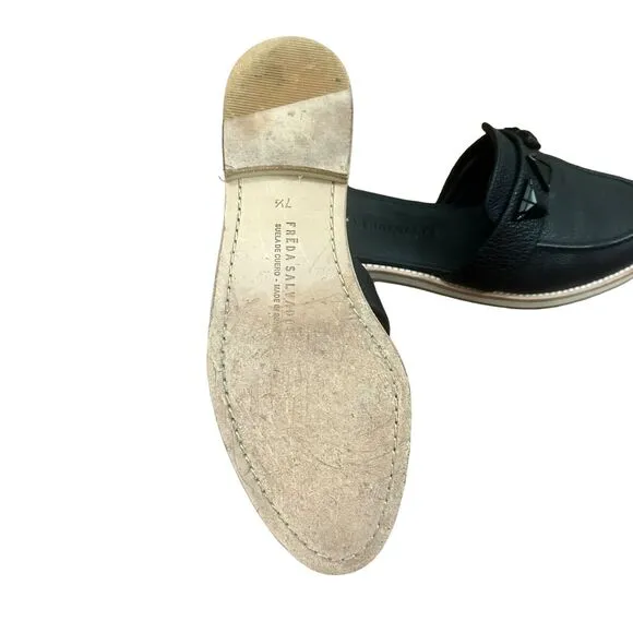 Freda Salvador Women's Leather D'orsay Mule Loafers Black Studded Size 7.5