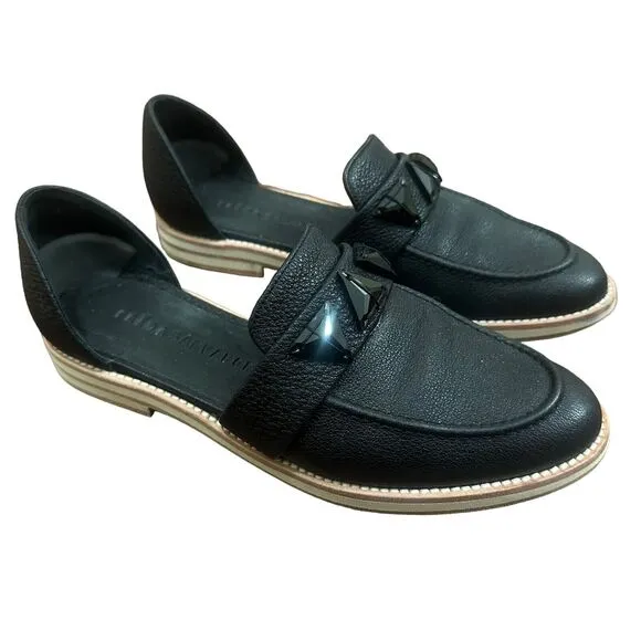 Freda Salvador Women's Leather D'orsay Mule Loafers Black Studded Size 7.5