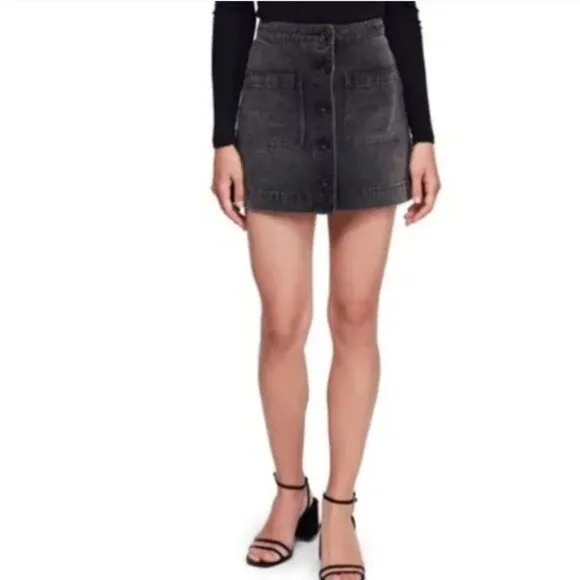 Free People Don't Get Me Wrong Black Denim Button Front A-line Mini Skirt Sz. 27