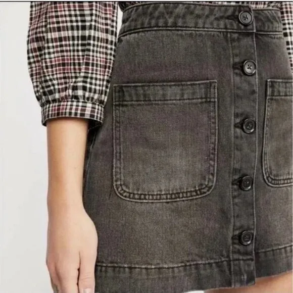 Free People Don't Get Me Wrong Black Denim Button Front A-line Mini Skirt Sz. 27