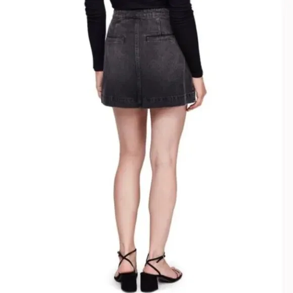 Free People Don't Get Me Wrong Black Denim Button Front A-line Mini Skirt Sz. 27