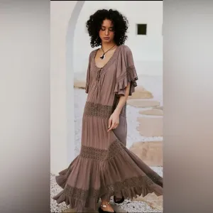 Free People Dream On Maxi Dress Color Petrified Wood NWOT Size S