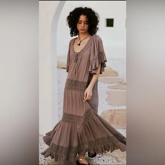 Free People Dream On Maxi Dress Color Petrified Wood NWOT Size S