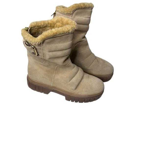 Free People Fable Faux Fur Boots in Sand Suede. NWOB, Size 8.5