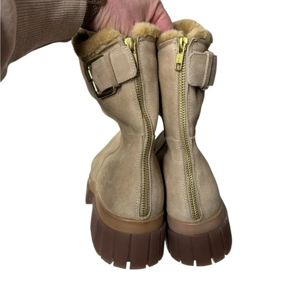 Free People Fable Faux Fur Boots in Sand Suede. NWOB, Size 8.5