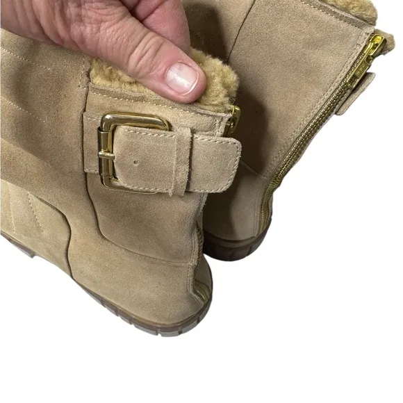 Free People Fable Faux Fur Boots in Sand Suede. NWOB, Size 8.5