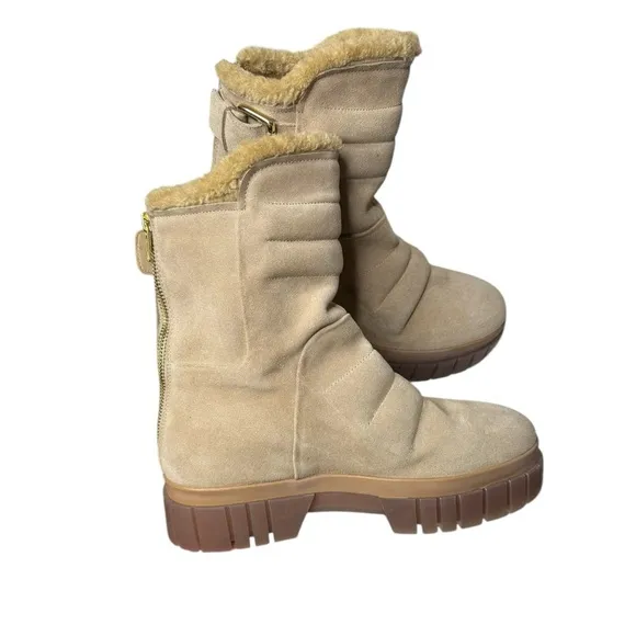 Free People Fable Faux Fur Boots in Sand Suede. NWOB, Size 8.5