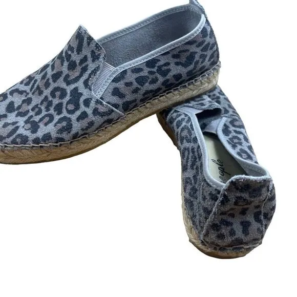 Free People Grey  Suede Leopard Espadrilles Flat Women’s Shoes Size 37