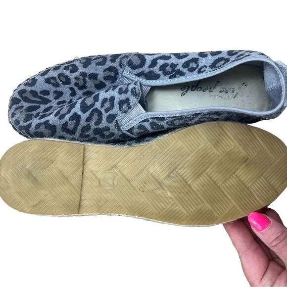Free People Grey  Suede Leopard Espadrilles Flat Women’s Shoes Size 37