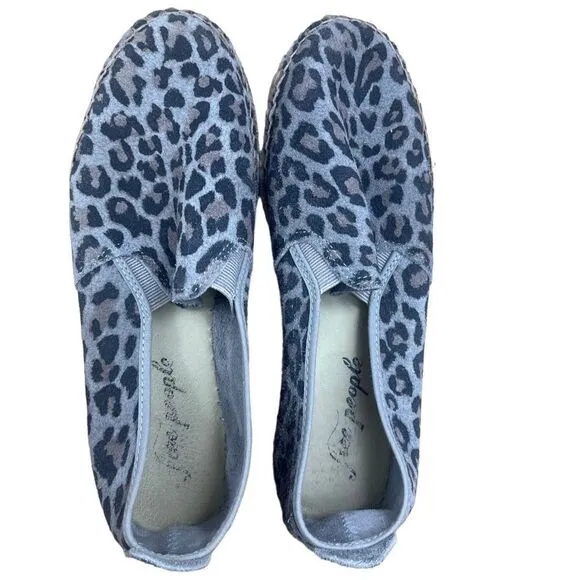 Free People Grey  Suede Leopard Espadrilles Flat Women’s Shoes Size 37