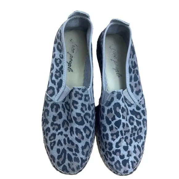 Free People Grey  Suede Leopard Espadrilles Flat Women’s Shoes Size 37