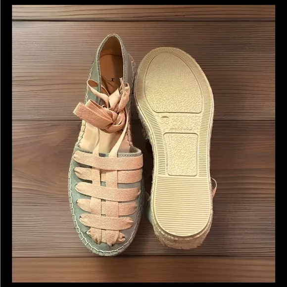 Free People Heat Wave Wrap Espadrilles-Peach Combo Wrap-Style Straps Leather 7.5