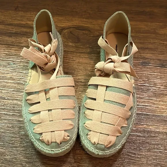 Free People Heat Wave Wrap Espadrilles-Peach Combo Wrap-Style Straps Leather 7.5