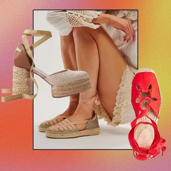 Free People Heat Wave Wrap Espadrilles-Peach Combo Wrap-Style Straps Leather 7.5