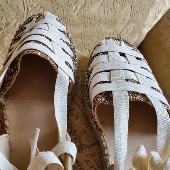 Free People Heat Wave Wrap Espadrilles/Ivory Glitter Combo