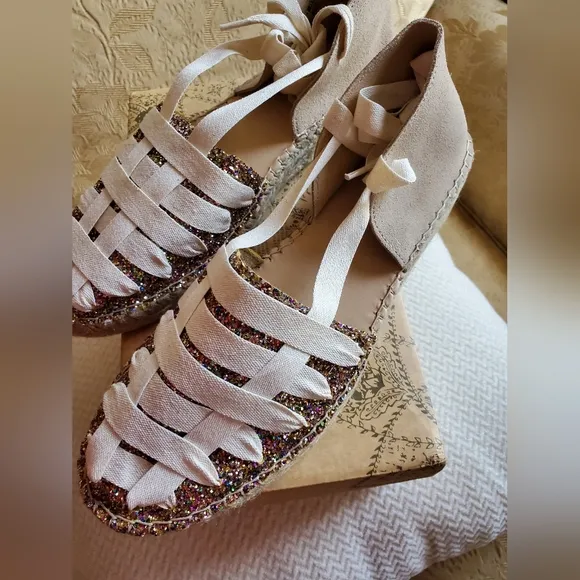 Free People Heat Wave Wrap Espadrilles/Ivory Glitter Combo