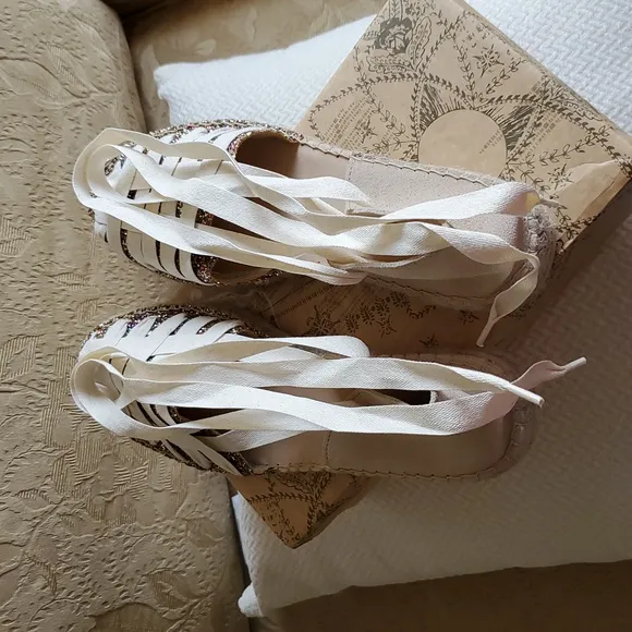Free People Heat Wave Wrap Espadrilles/Ivory Glitter Combo