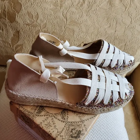 Free People Heat Wave Wrap Espadrilles/Ivory Glitter Combo