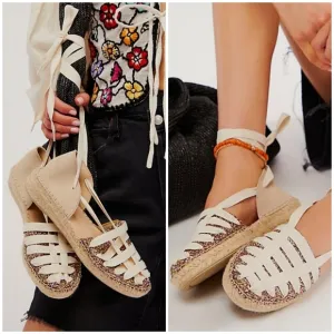 Free People Heat Wave Wrap Espadrilles/Ivory Glitter Combo