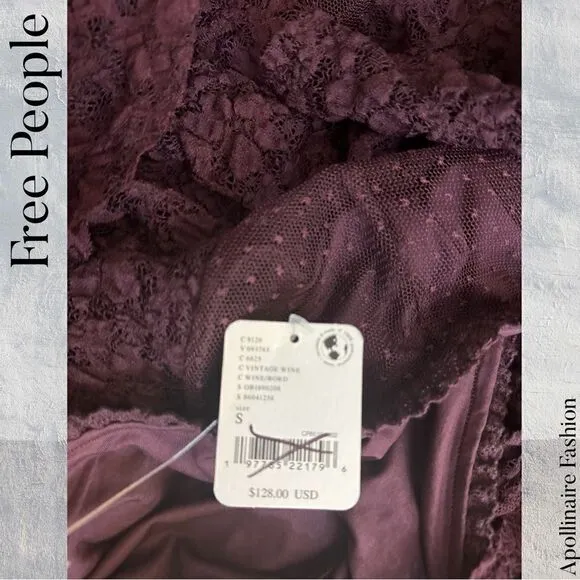 FREE PEOPLE LACE IN LOVE MAXI SKIRT IN VINTAGE WINE NWT SMALL, MEDIUM &amp; LARGE
