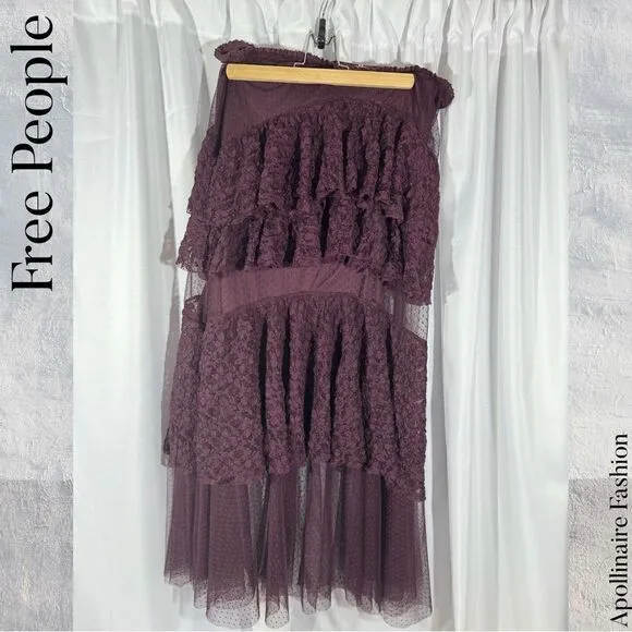 FREE PEOPLE LACE IN LOVE MAXI SKIRT IN VINTAGE WINE NWT SMALL, MEDIUM &amp; LARGE