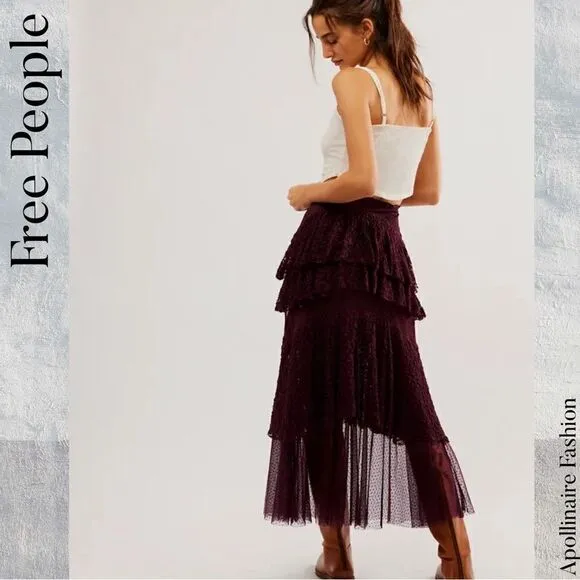 FREE PEOPLE LACE IN LOVE MAXI SKIRT IN VINTAGE WINE NWT SMALL, MEDIUM &amp; LARGE