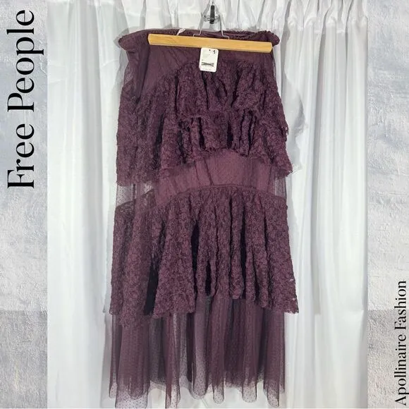 FREE PEOPLE LACE IN LOVE MAXI SKIRT IN VINTAGE WINE NWT SMALL, MEDIUM &amp; LARGE