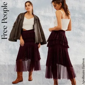FREE PEOPLE LACE IN LOVE MAXI SKIRT IN VINTAGE WINE NWT SMALL, MEDIUM &amp; LARGE