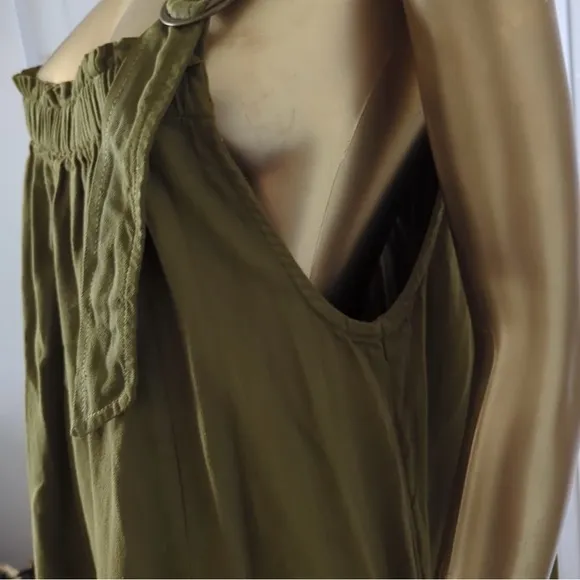 Free People Machu Barrel Midi Maxi Dress Patch Pocket Olive Square Neck Small