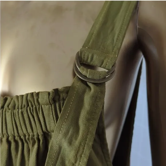 Free People Machu Barrel Midi Maxi Dress Patch Pocket Olive Square Neck Small