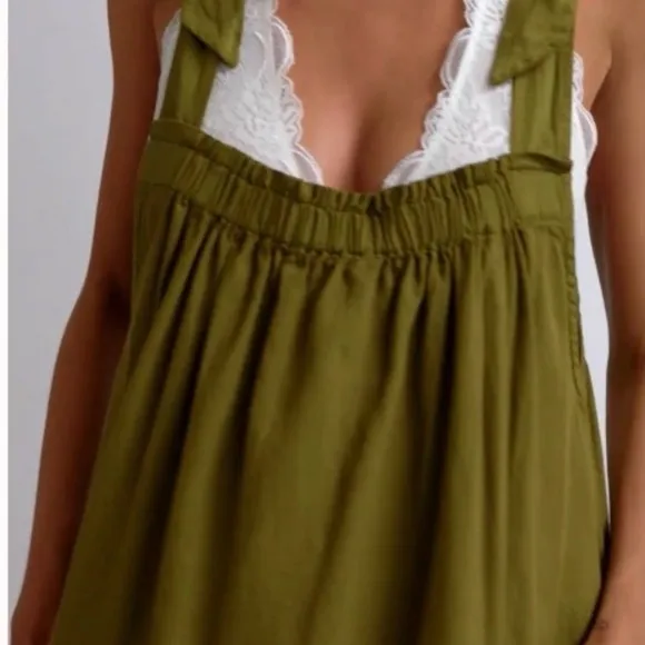 Free People Machu Barrel Midi Maxi Dress Patch Pocket Olive Square Neck Small