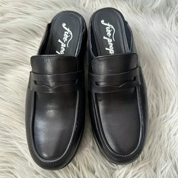 FREE PEOPLE Winston Platform slip on Loafers Black leather 38.5