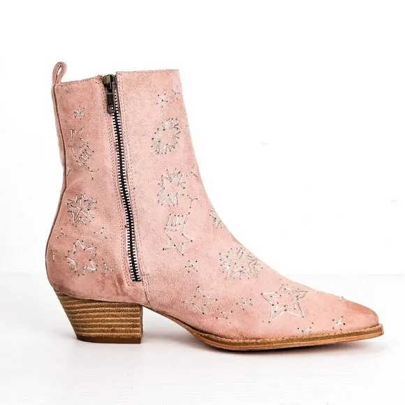 Free People Wmn Bowers Rose Pink Suede Zip Cowgirl Boots 8.5US 38.5