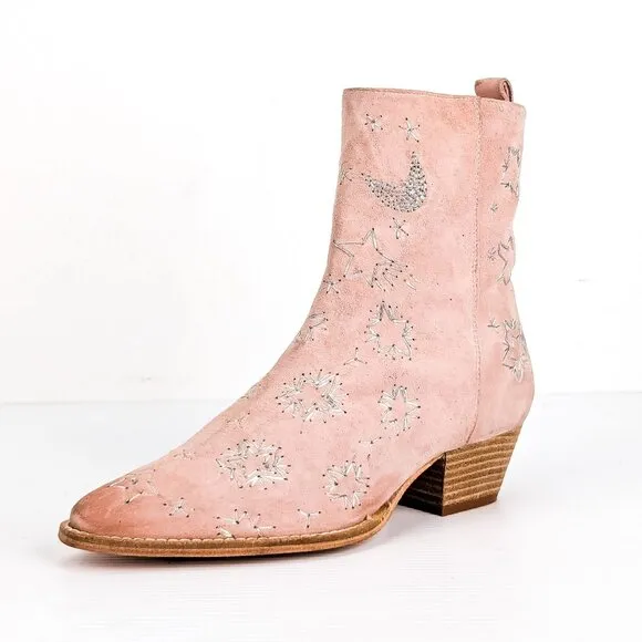 Free People Wmn Bowers Rose Pink Suede Zip Cowgirl Boots 8.5US 38.5