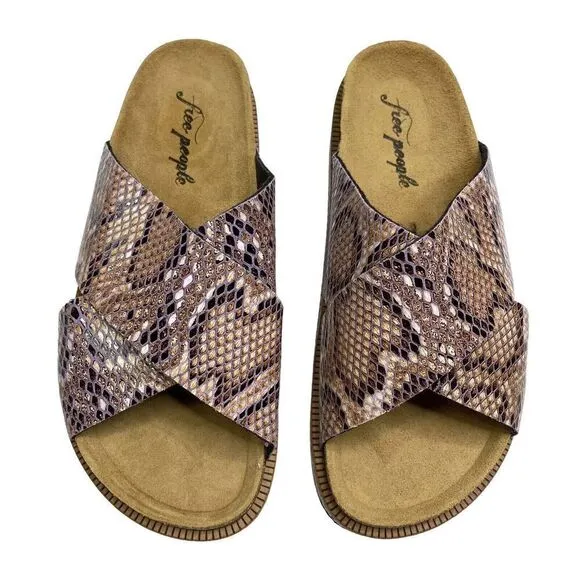 Free People Women 40 (9-10) Sidelines Slides Sandals Multicolor Snake Open