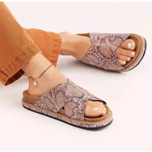 Free People Women 40 (9-10) Sidelines Slides Sandals Multicolor Snake Open