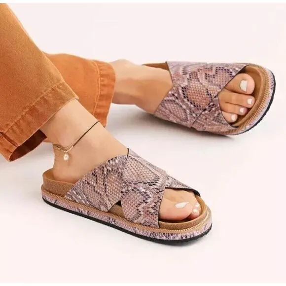 Free People Women 40 (9-10) Sidelines Slides Sandals Multicolor Snake Open