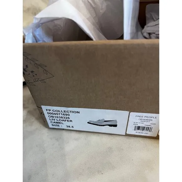 Free People Women’s Liv Penny Loafers Slip On Camel Size 8 Leather Upper NIB
