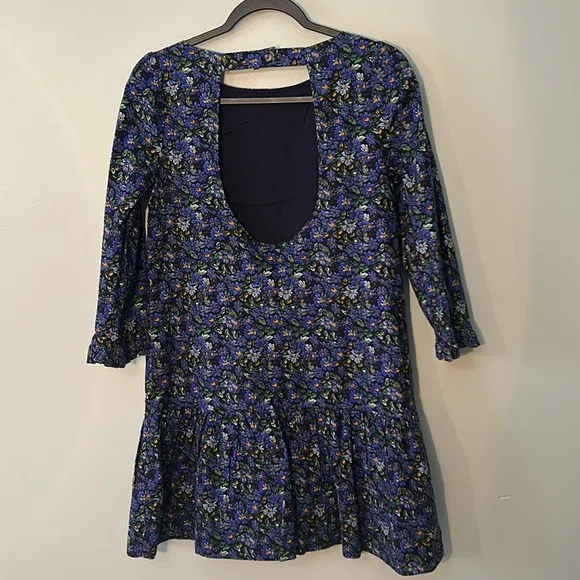 Free People XSmall Dress The Avenue Mini Dress Navy Combo drop waist lined