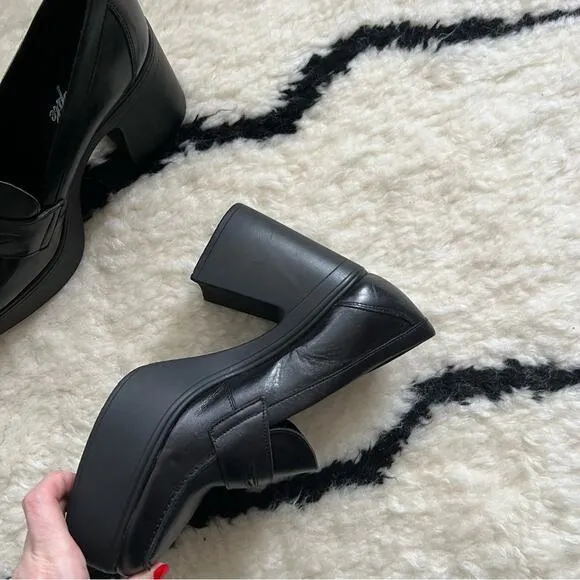 Free People Zoe Black Leather Chunky Platform Loafers