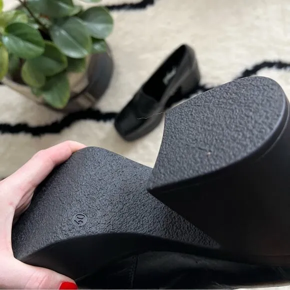 Free People Zoe Black Leather Chunky Platform Loafers