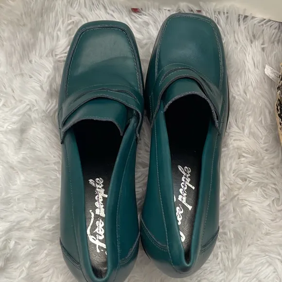 Free People Zoe Platform Loafers Shoe Leather Deep Jade Black Rubber 40NEW