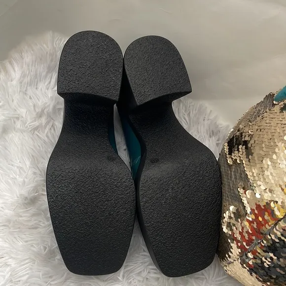Free People Zoe Platform Loafers Shoe Leather Deep Jade Black Rubber 40NEW