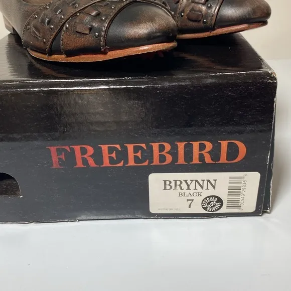 Freebird Brynn Ballet Flats Women’s 7 Black Brown Distressed Leather Slip Ons