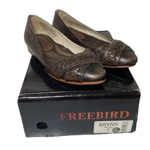 Freebird Brynn Ballet Flats Women’s 7 Black Brown Distressed Leather Slip Ons