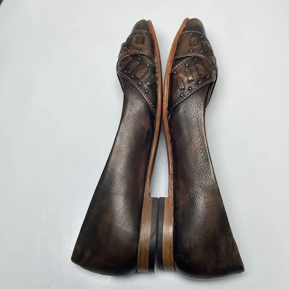 Freebird Brynn Ballet Flats Women’s 7 Black Brown Distressed Leather Slip Ons