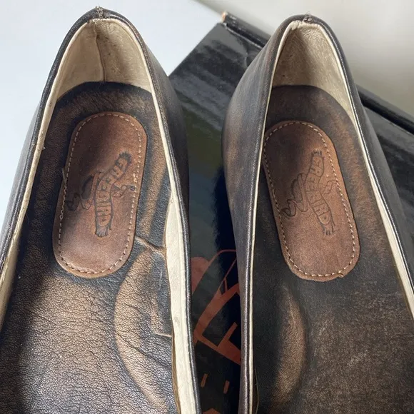 Freebird Brynn Ballet Flats Women’s 7 Black Brown Distressed Leather Slip Ons